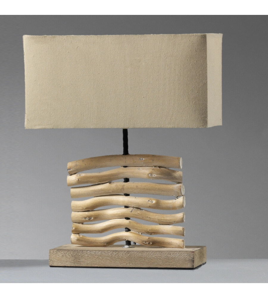LAMPADA DA TAVOLO "MARICA" IN LEGNO E STOFFA, E27